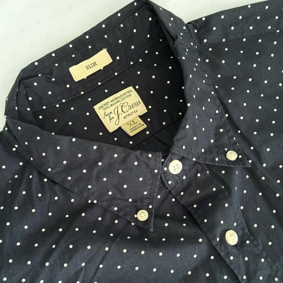 Men's J Crew Washed Navy Polka Dot Shirt XL Slim Extra Large - Picture 2 of 2